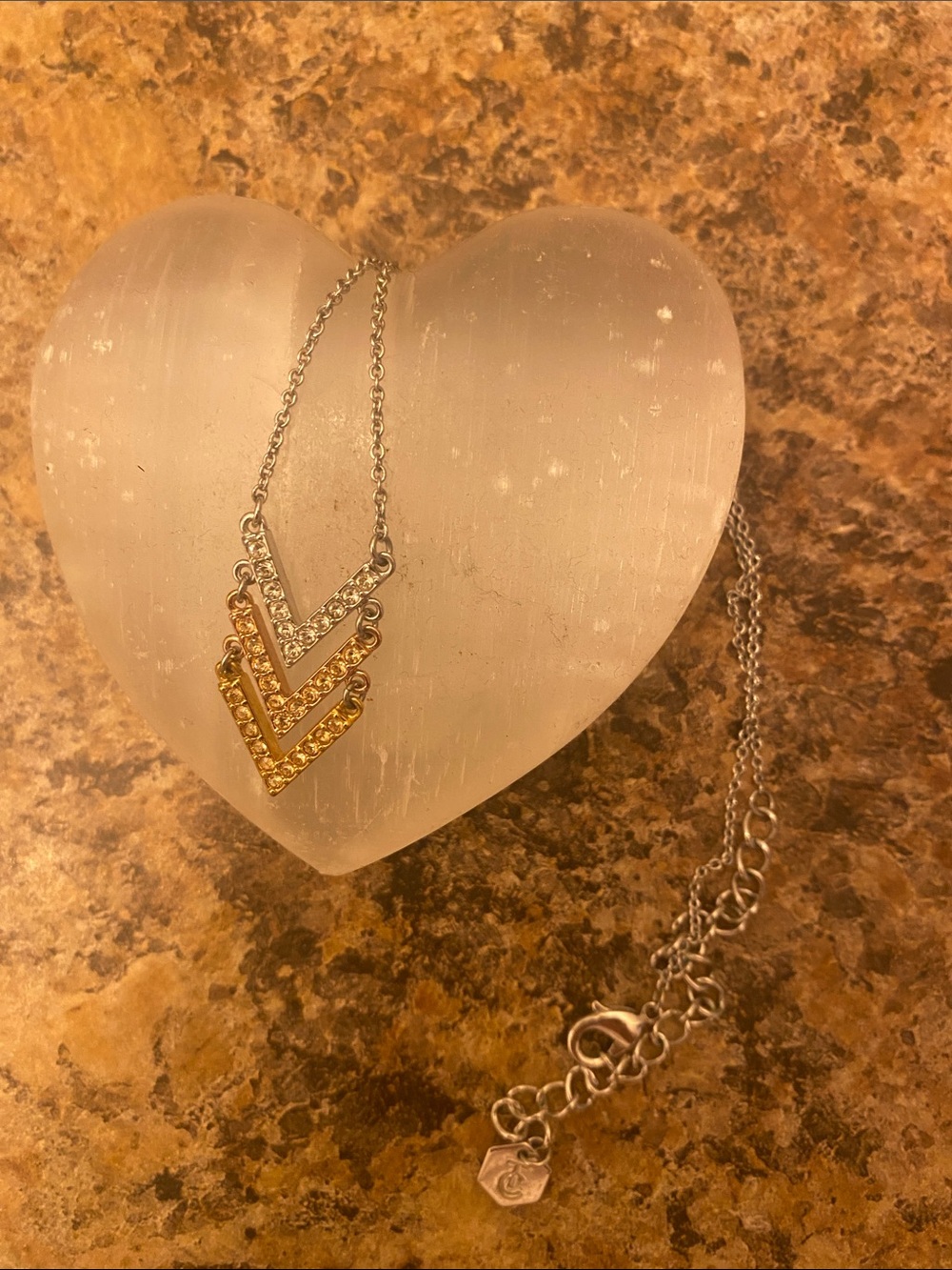 Touchstone Crystal Three Toned Chevron Crystal Pendant Necklace